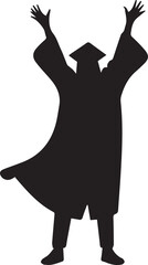 Graduation Silhouette of Student Celebrating with Arms Raised in Gown and Cap vector silhouette