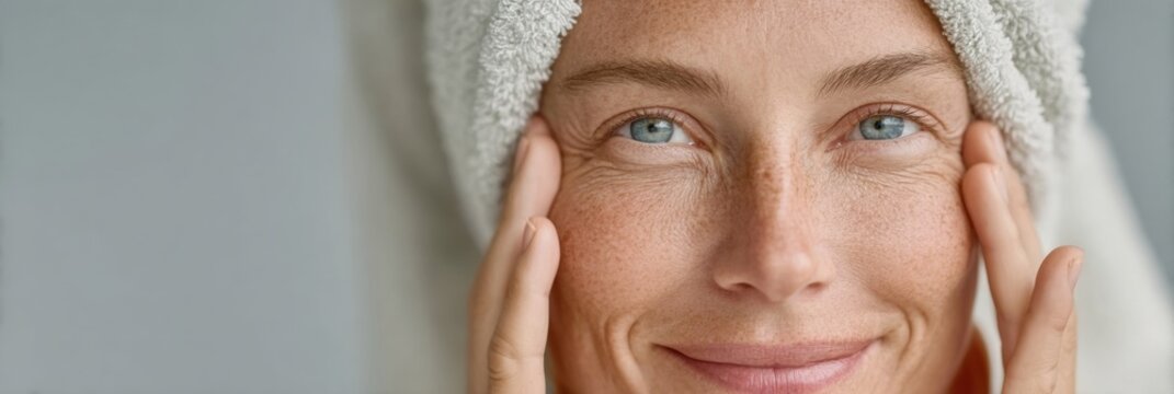 National Skincare Education Day Premium Close-Up of Woman Applying Eye Cream in Spring Bathroom with Modern Self-Care Routine for Social Media Marketing Campaigns