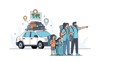 Family Road Trip Adventure Exploring New Destinations with Luggage Packed and Ready for Exploration