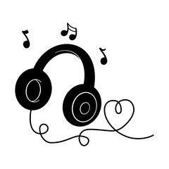 headset icon with cable and vector sound