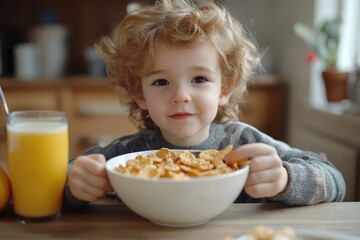 person eating a bowl of cereal with milk as breakfast, promoting a balanced and nutritious start to the day, Generative AI