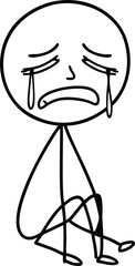 Vector cartoon stick figure drawing conceptual illustration of crying.