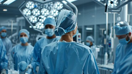 cinematic wide shot, a diverse team of doctors and nurses in modern, sterile hospital environment, interacting with advanced medical equipment - Powered by Adobe