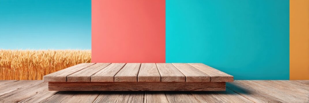 Authentic Shavuot Wooden Display Table in Rustic Wheat Field for Premium Summer Harvest Festival Marketing and Seasonal Promotional Content