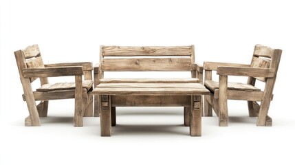 Rustic wooden garden set, white background product shot