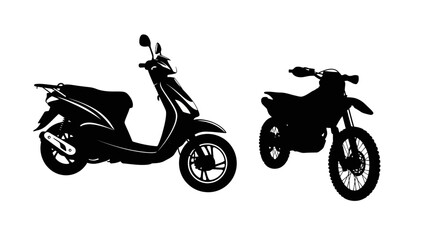 Obraz premium Silhouette illustration showing a scooter and a motorcycle, both in black, against a white background.