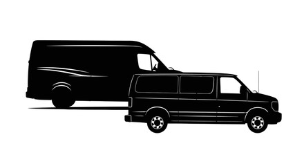 Fototapeta premium Two black silhouette vans, one larger than the other, side-by-side, possibly indicating transportation or delivery.
