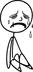 Vector cartoon stick figure drawing conceptual illustration of crying.