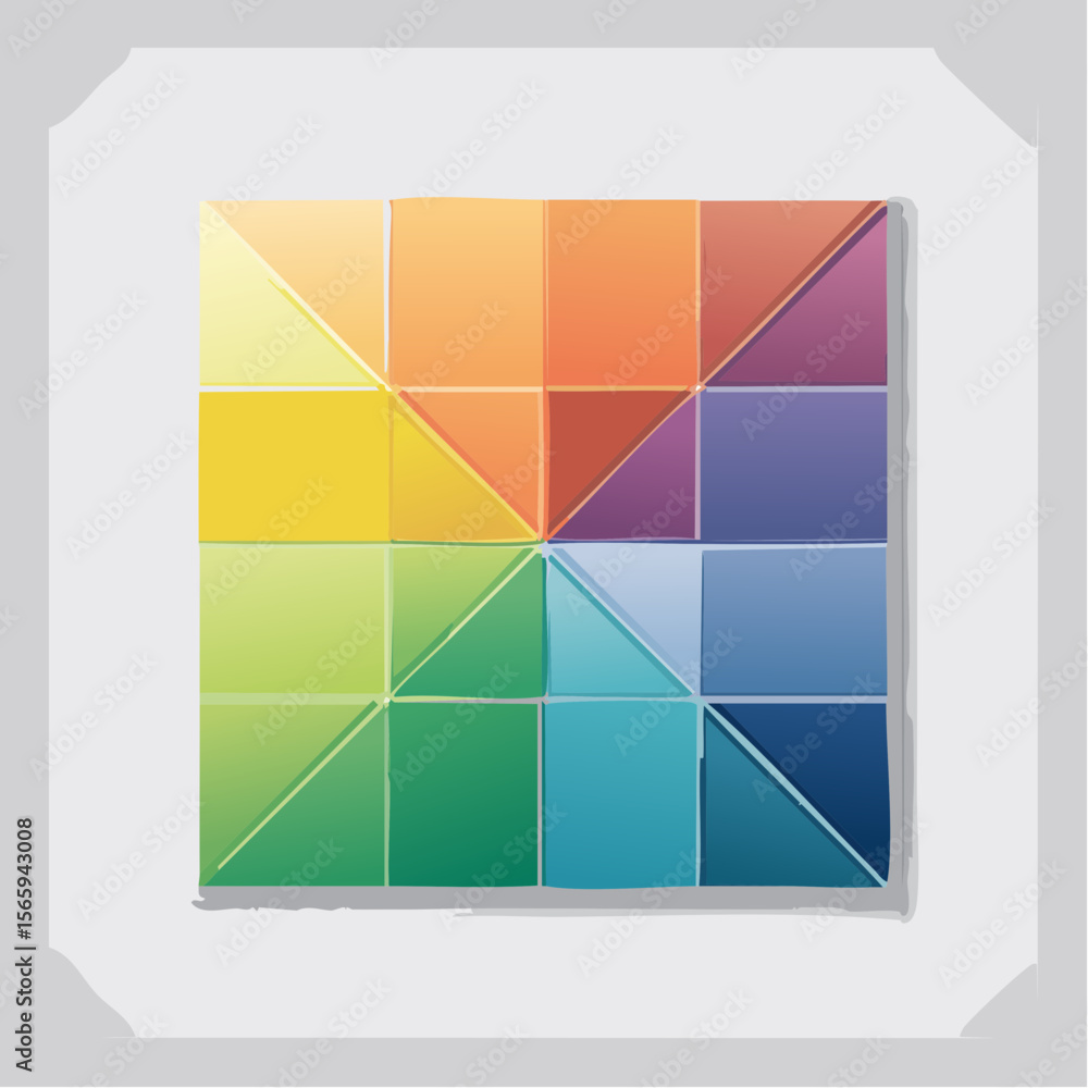 Poster a vector flat lay featuring square color swatches in a neon pop palette, neatly arranged in a 3x2 gr