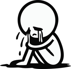 Vector cartoon stick figure drawing conceptual illustration of crying.
