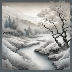 Charcoal Drawing of Frost Descent in Pastel Artwork Style