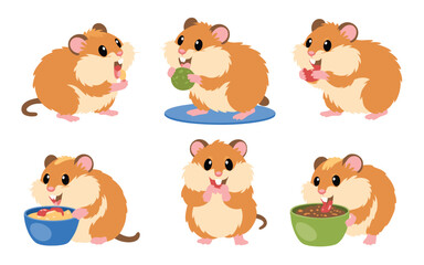 Cartoon Hamsters Eating Food A Collection of Adorable, Animated Rodents Enjoying Snacks and Meals