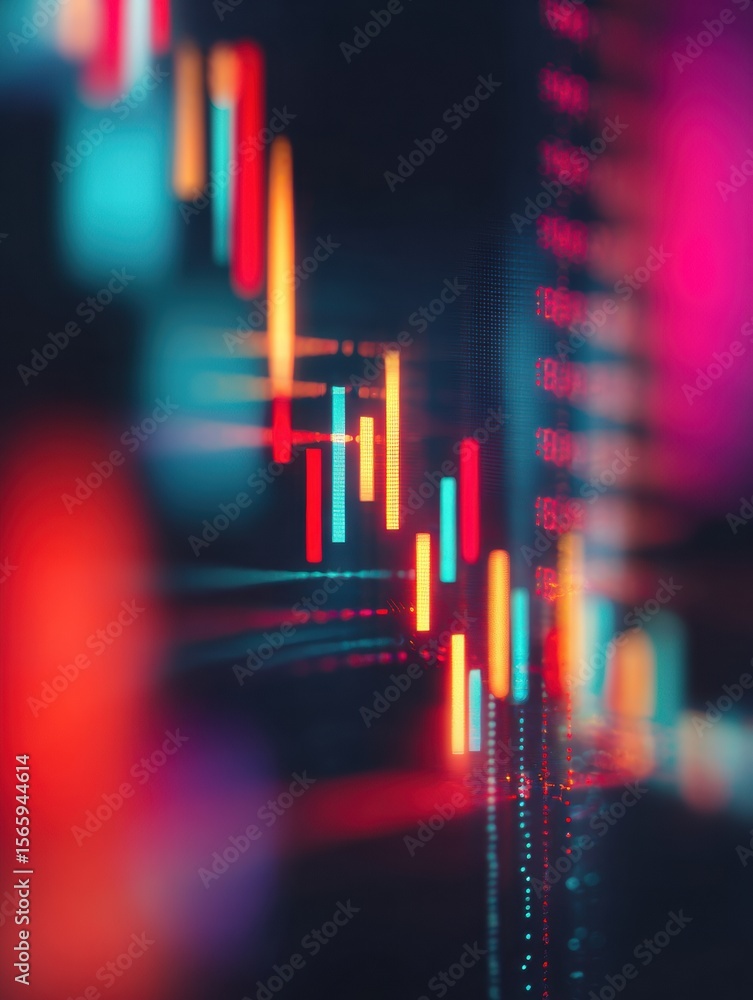 Aufkleber Digital Candlestick Chart with Sharp Downtrend on Dark Interface for Financial Crisis Alerts and Modern Investment Risk Visualization