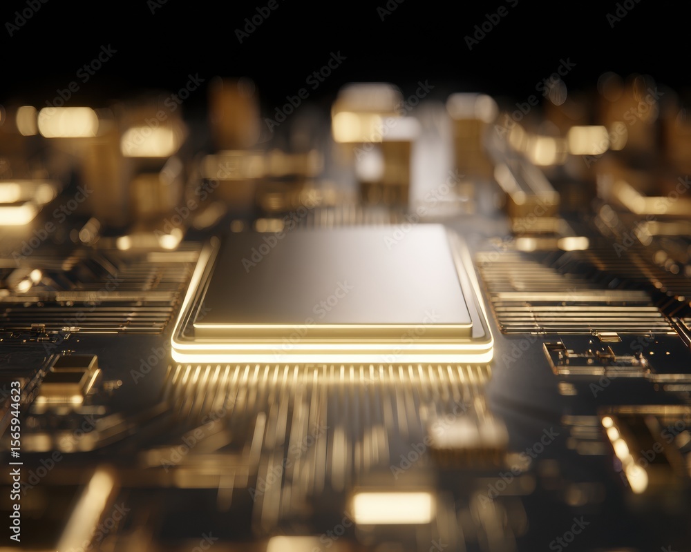 Aufkleber Quantum Optimization CPU on Circuit Board with Interconnected Pathways Highlighting Advanced Quantum Computing and AI Processor Technology