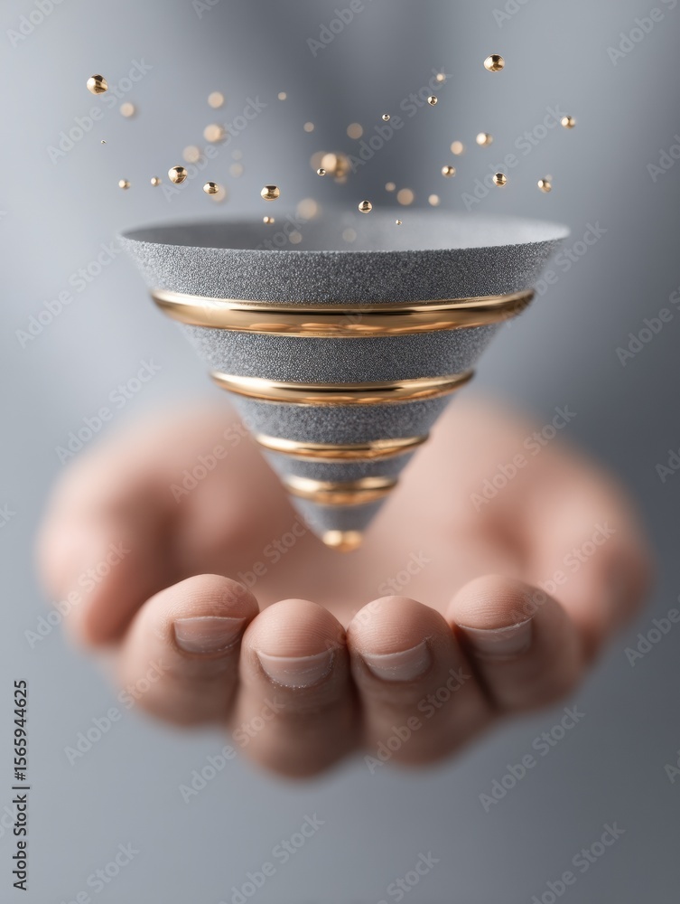 Poster Professional Digital Marketing Funnel Visualization with Holographic Business Icons for Modern Corporate Strategy and Customer Journey Optimization