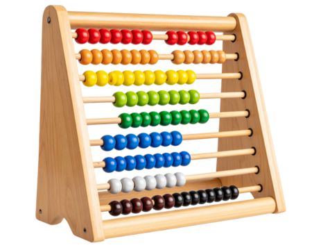 Angled View of Decorative Abacus with Rainbow Beads for Learning and Play PNG