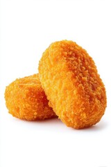 Crispy golden fried chicken nuggets with a crunchy breaded coating isolated on white background