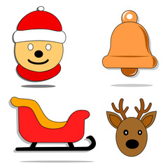 Adorable set of diverse Christmas character icons including Santa, a snowman, and an elf, perfect for illustrating holiday stories, greeting cards, and festive scenes for children.