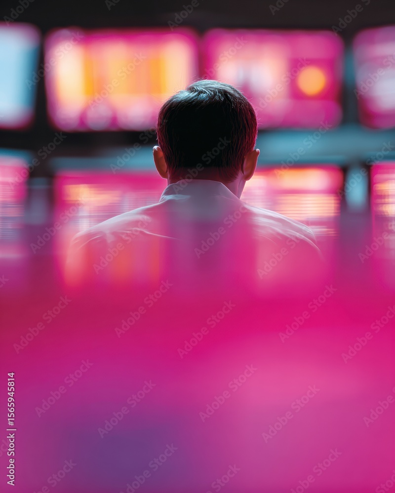 Poster Professional Cybersecurity Engineer Monitoring Network Threats on Multiple Screens in Modern Control Room for Premium IT Security and Business Protection Content