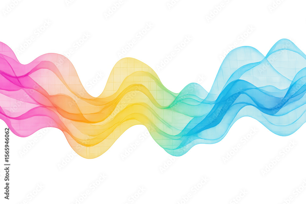 Poster gradient waves flowing dynamically, blending vibrant colors against transparent checkered surface