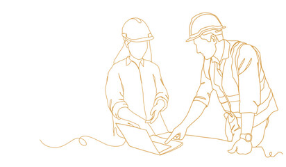 Line Art Drawing of a Construction Architect Working at a Site