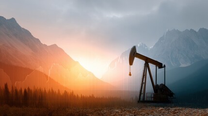 Naklejka premium Premium Modern Crude Oil Pumpjack Silhouette with Financial Data Overlay Professional Energy Market Trends for Confident Business Marketing