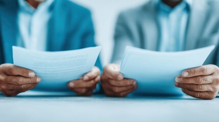 Obraz premium Civil Defense Lawyers Reviewing Legal Documents at Table Showing Expertise in Client Protection and Regulation Compliance for Modern Legal Consultancy