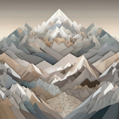 Fractal Mountain Range Muted Tones Mosaic Art Style Digital Illustration