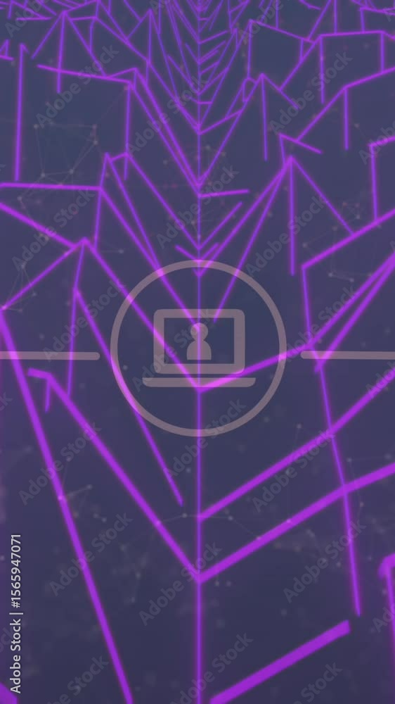Poster animation of network od connections with icons over shapes on black background