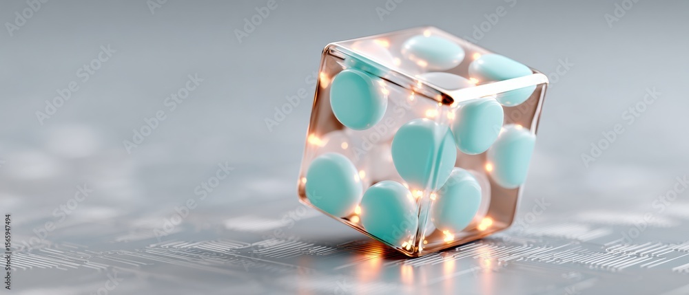 Poster Quantum Security Glowing Cube on Digital Circuit Board Symbolizing Data Integrity and Advanced Network Storage for Tech Innovation Marketing