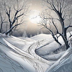 Frost Descent Line Art Cinemagraph: Winter's Delicate Dance