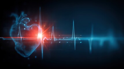 Heart illustration and electrocardiogram on a dark background
