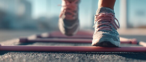 Professional Female Athlete Training with Agility Ladder Outdoors Modern Active Lifestyle Focused on Perseverance and Self-Motivation for Social Media Campaigns