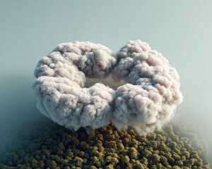 Aerial View of Rainforest Canopy with CO2 Fog Cloud Symbolizing Carbon Emissions Reduction in Sustainable Environmental Campaign