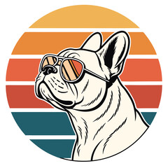 Cool French Bulldog Wearing Sunglasses Retro Sunset	