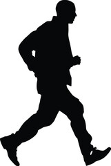 Vector silhouette: Man jogging, dynamic pose, active lifestyle, urban scene.