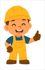 Happy Cartoon Construction Boy Giving Thumbs Up – Vector Character