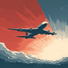 Fototapeta premium Airplane flying over clouds with beautiful sky