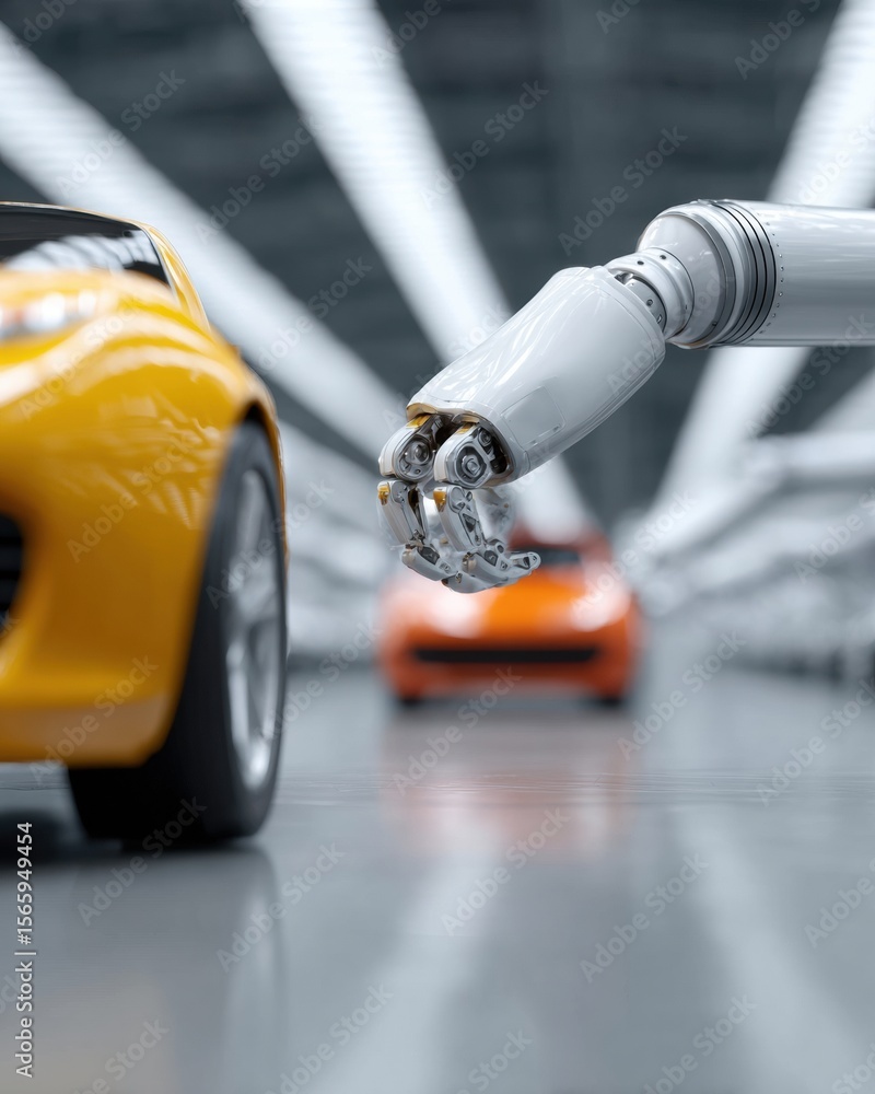 Poster High-Quality Modern Robotic Arm in Smart Factory Automating Vehicle Production Line for Industry 0 Innovation and Professional Marketing Content