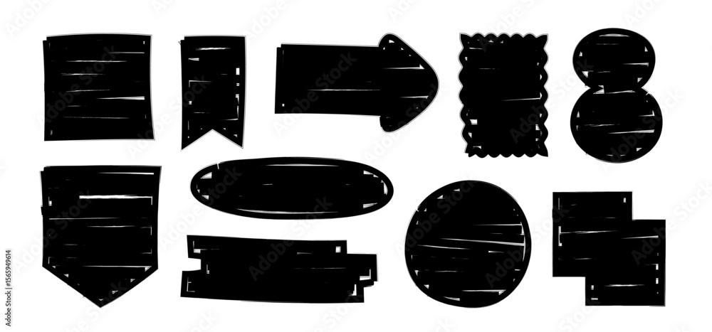 Fototapete set of label and badge shape with a marker pen, hand drawn shapes and forms, sticker badge label ban