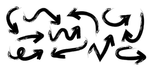 Hand Drawn Arrows Set vector collection, Grunge arrow brush drawn, sketched scribbles doodle symbols decorative element design illustration	