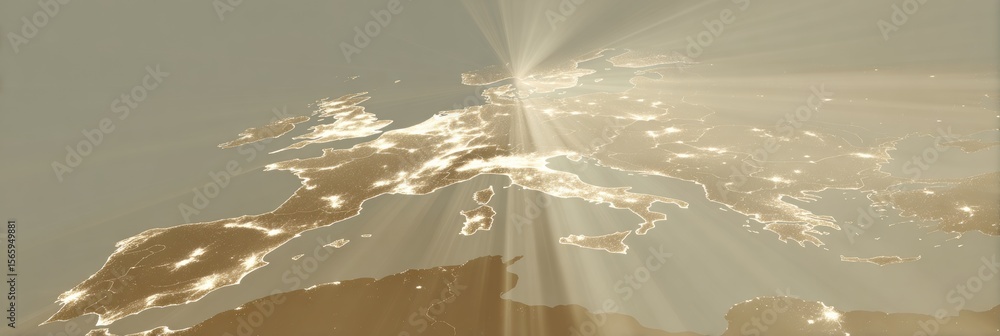Fototapete Metaverse Space European Telecommunication Network Map with Illuminated Nodes and Data Pathways - Digital Connectivity and Blockchain Infrastructure for Global Business