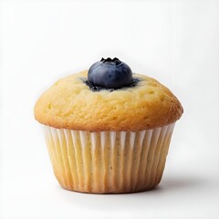 Single Blueberry Muffin on White Background