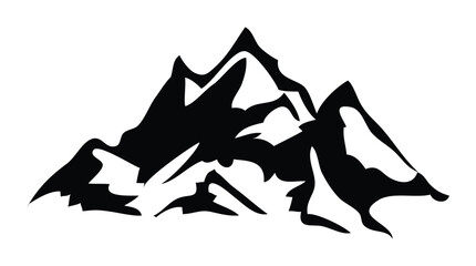 A black and white graphic illustration of a mountain range with sharp peaks.
