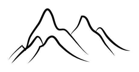 Simple black line art illustration of a mountain range with peaks and valleys.