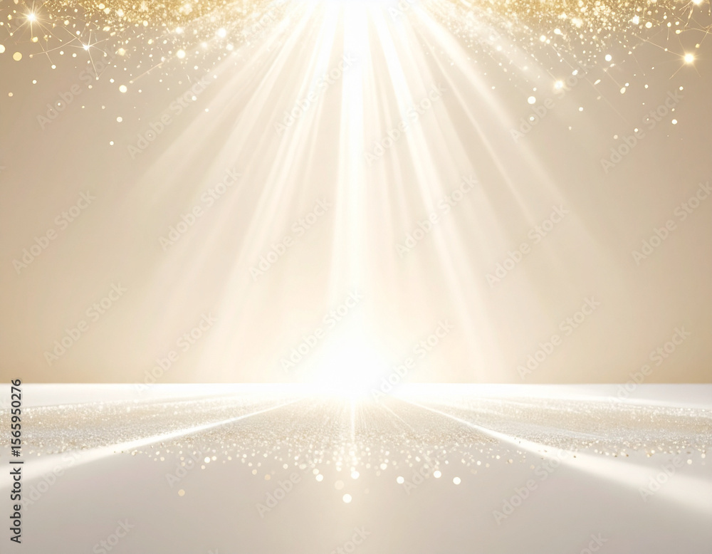 Poster a powerful burst of golden light emanates from the center of a grid-patterned floor and extends into