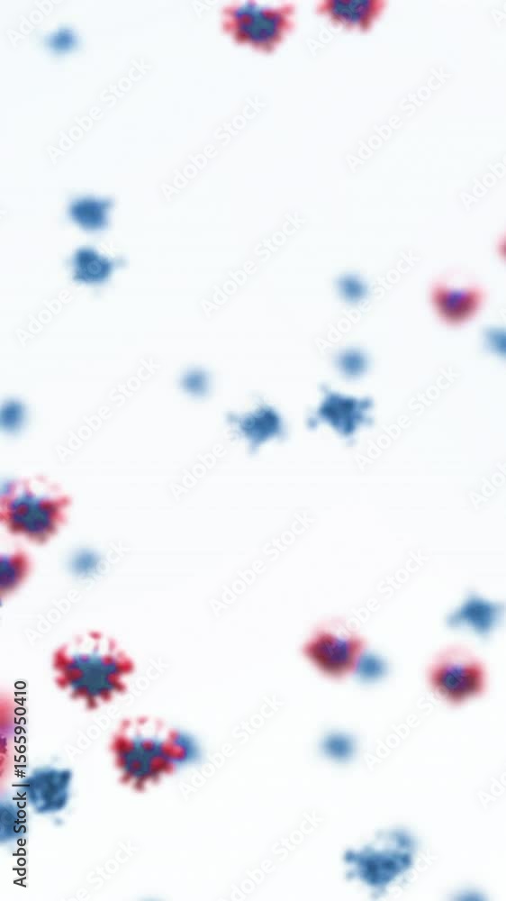 Poster animation of macro covid-19 cells floating on white background