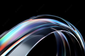 Abstract Colorful Light Reflections on Curved Glass Surface against Black Background