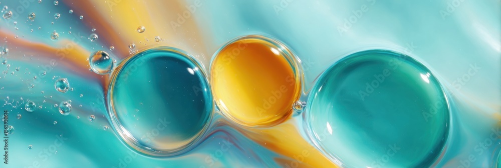 Poster Abstract Cyan and Amber Fluid Bubbles with Smooth Gradients Symbolizing Creative Flow and Innovation in Digital Marketing and Technology Branding