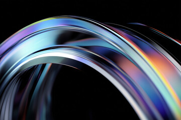 Elegant Metallic Ribbons Reflecting Colorful Light on Dark Background